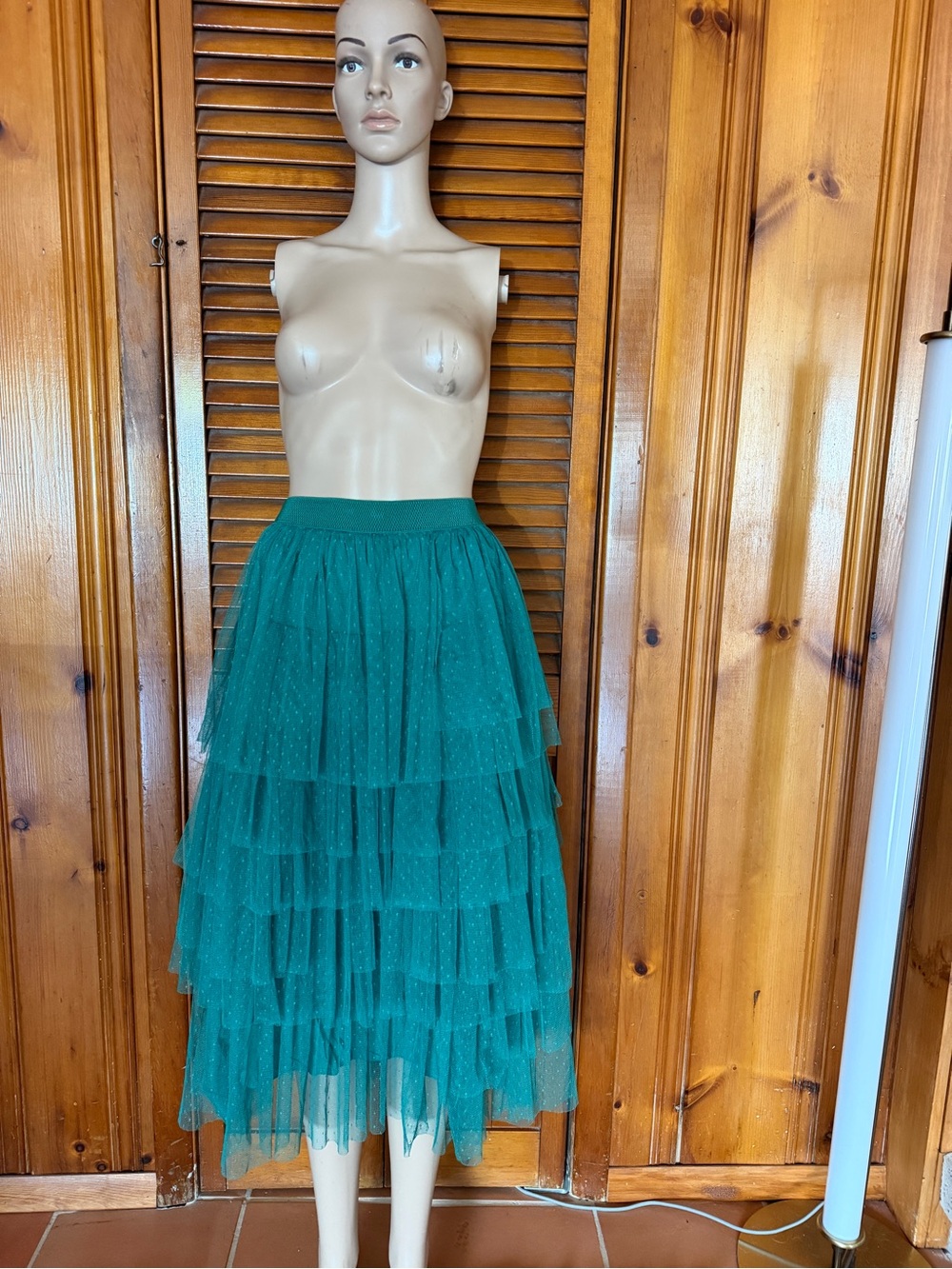 Anthropologie Emerald Green Tiered Tulle Midi Skirt Size Large